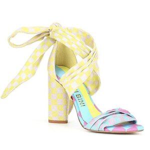 NEW Gianni Bini Astraahh Checkered Ankle Wrap Block Heel Sandals Sz. 6